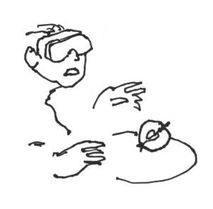 Die Brille für die virtuelle Realität und der Apfel vom Baumder ...